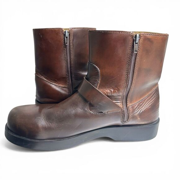 Polo Ralph Lauren Men\'s 9.5D Brown Leather Biker Boots Metal Logo Buckle Strap main image 14